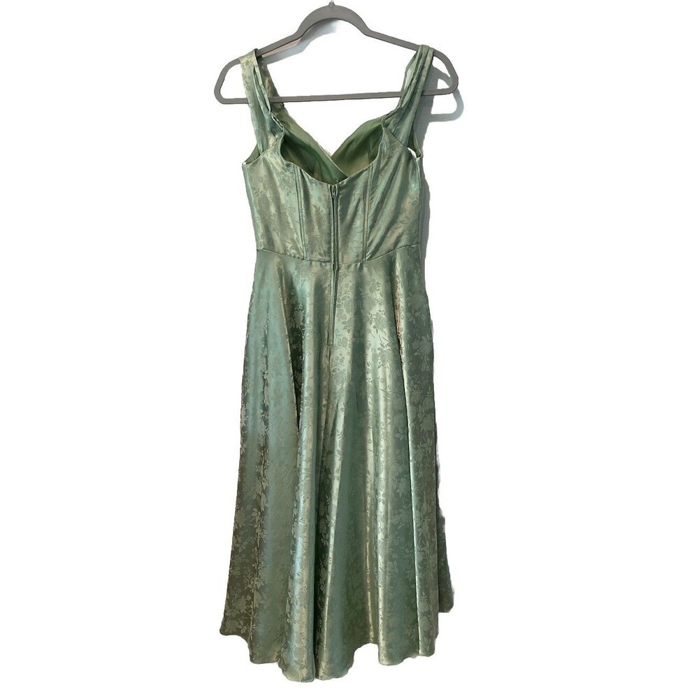 B Darlin Green Sweetheart Neck Jacquard Floral Gown Midi Dress Sz 3/4 Fairy Core - Picture 10 of 10